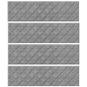 Waterhog Cordova Medium Gray 8.5 in. x 30 in. PET Polyester Indoor Outdoor Stair Tread Cover (Set of 4)