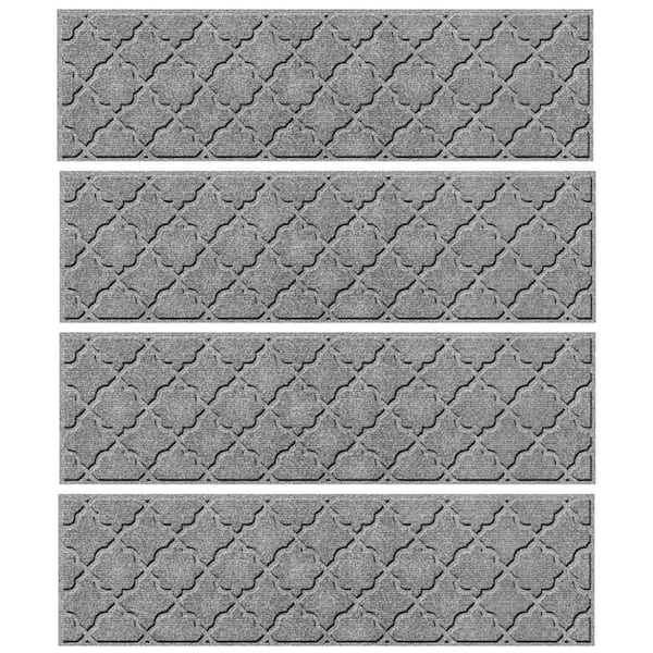 Bungalow Flooring Waterhog Cordova Medium Gray 8.5 in. x 30 in. PET Polyester Indoor Outdoor Stair Tread Cover (Set of 4)