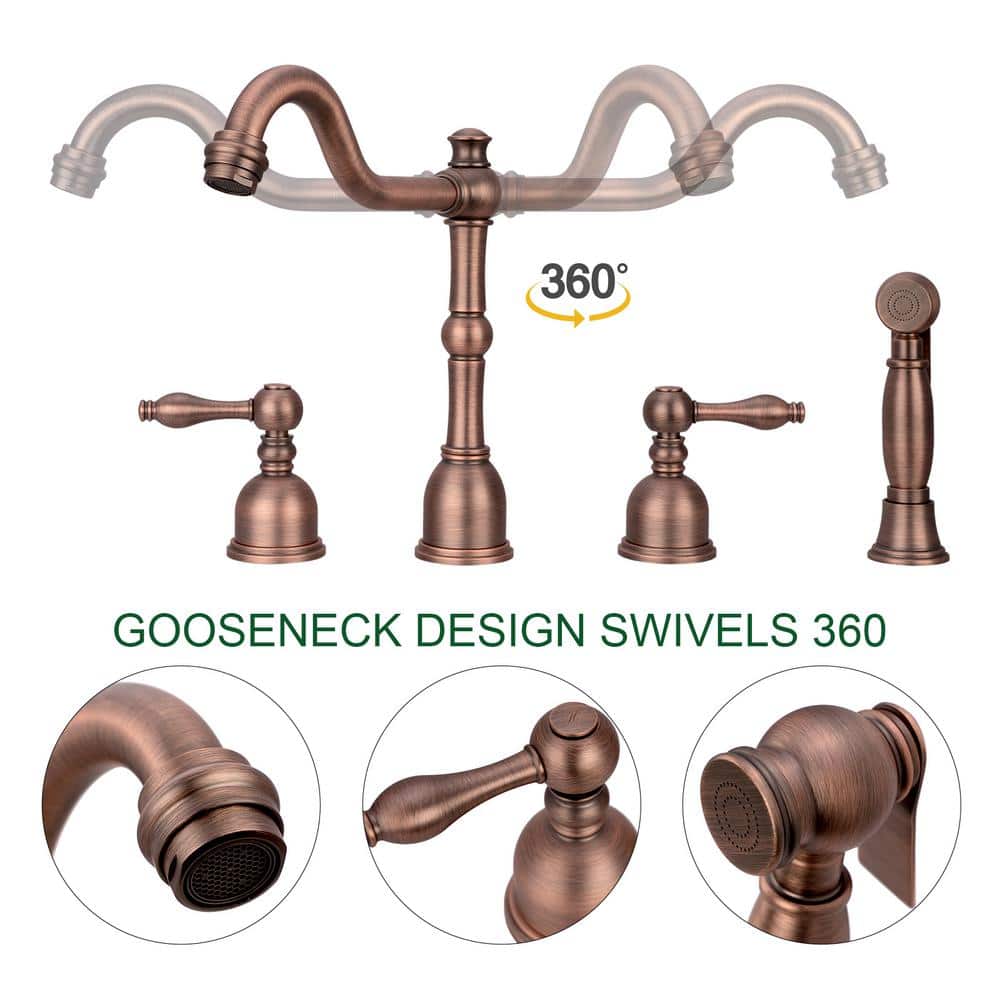 Antique Bronze Double Handle Kitchen Faucet with Side Spray
