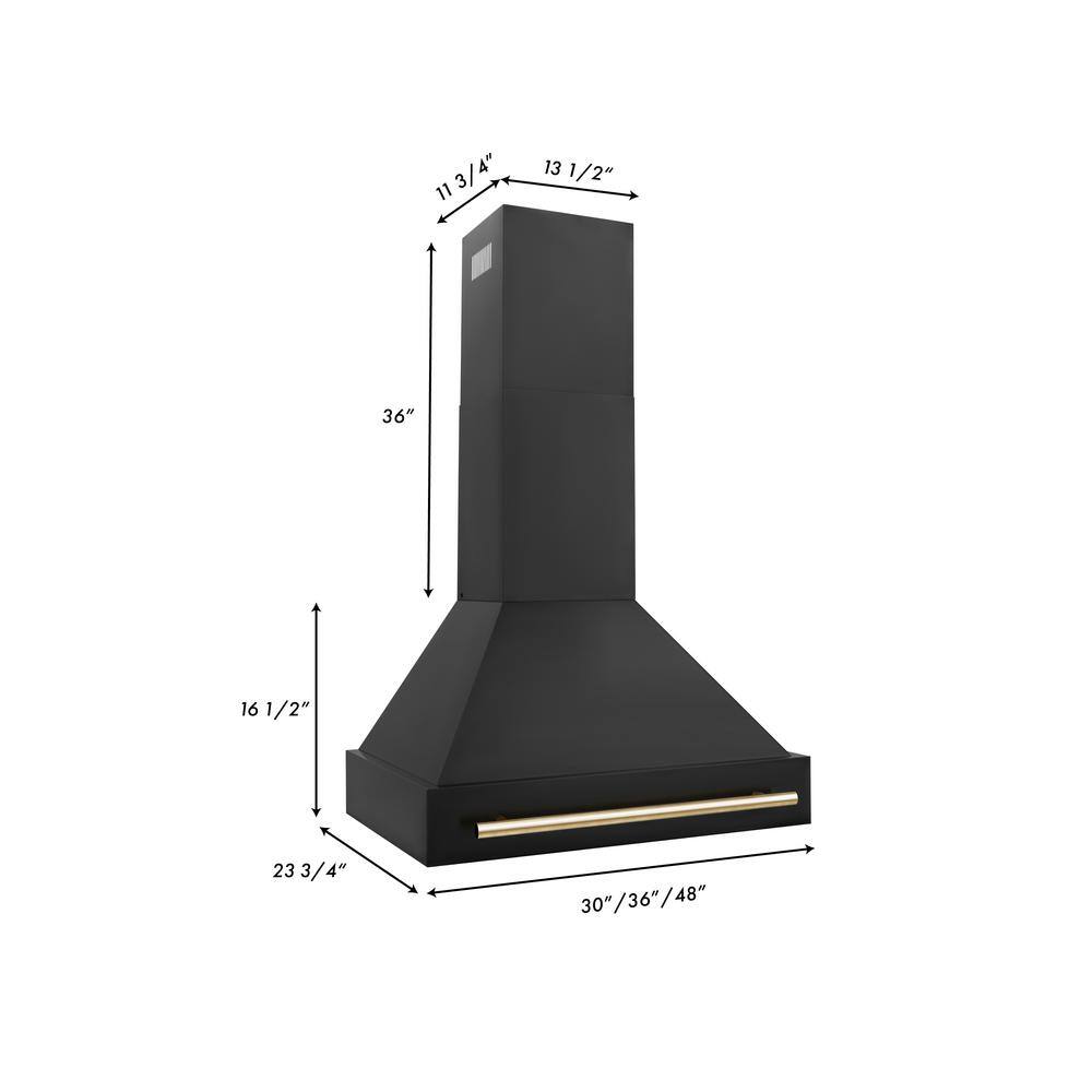 30" Black Stainless Steel Range Hood with Gold Handle
