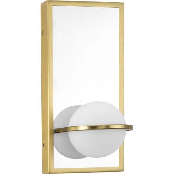 Progress Lighting Pearl LED 1-Light Satin Brass LED Wall Sconce with Opal Glass Shade Integrated LED Modern Wall Light