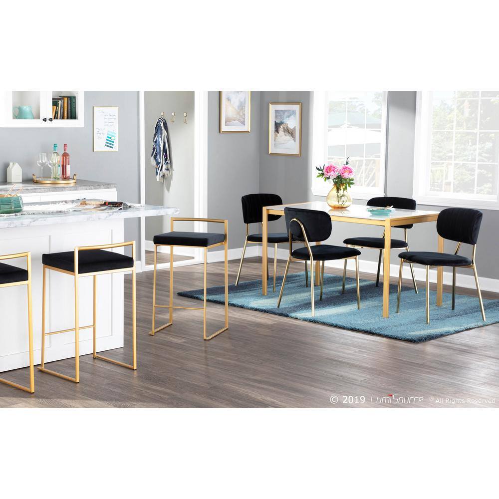 Black Velvet Upholstered Side Chair with Gold Metal Legs - Set of 2
