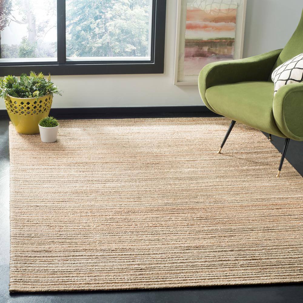 Natural Handwoven Cotton Stripe Square Area Rug