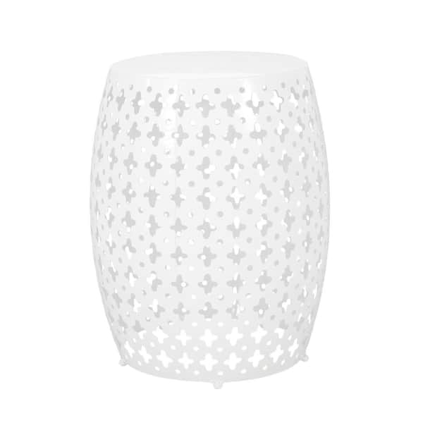 Unbranded White Round Outdoor End Table with Iron Cut Design
