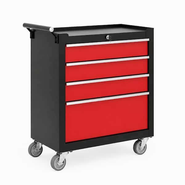 Rolling Tool Chest,4 Sliding Drawers,Lockable Metal Cabinet,Drawer Liners,Wheels,Garage Workshop Organizer