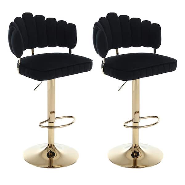 HOMEFUN 44 in. Black Velvet Seat High Back Metal Frame Hight Adjustable Cushioned Bar Stool (Set of 2)