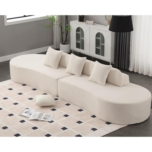 130.5 in. Velvet 2-Piece Deep Seat Apartment Modular Curved Sectional Sofa in. Beige