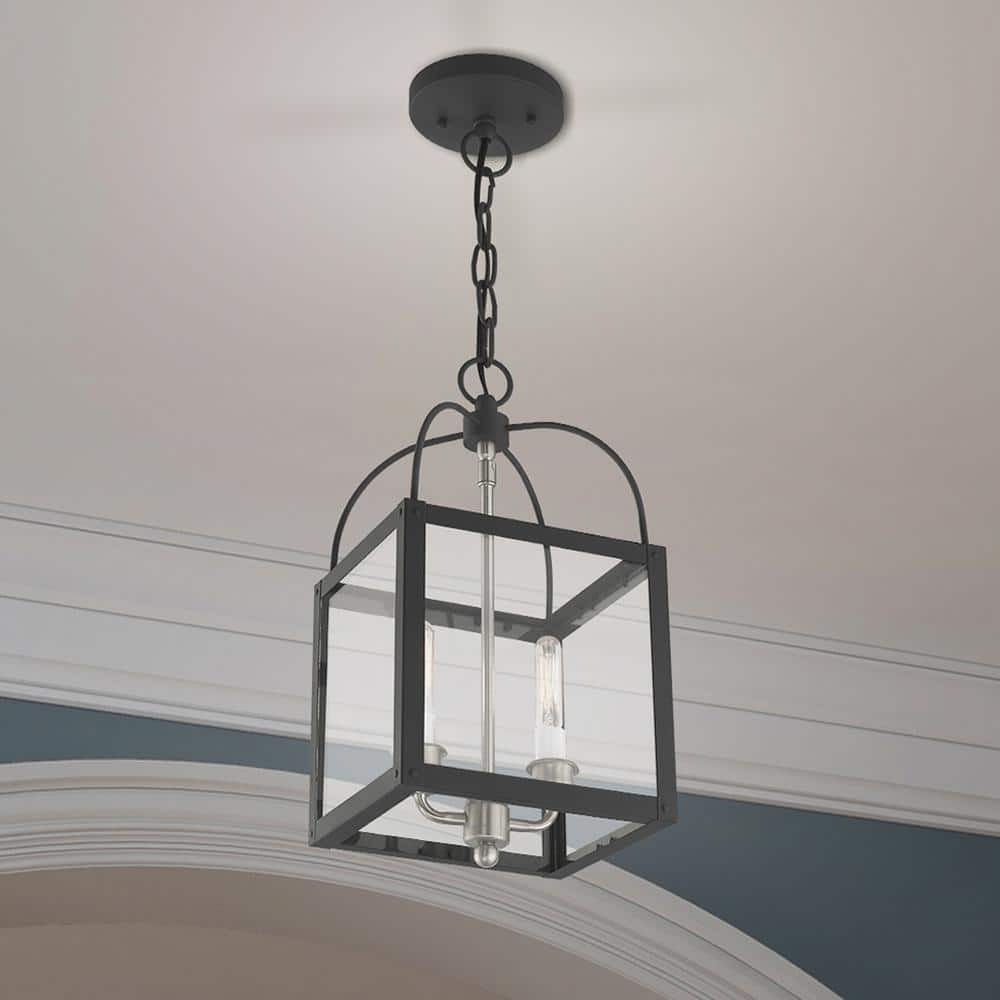 Scandinavian Gray Brass and Glass 2-Light Mini Pendant