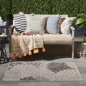 Aloha Gray 3 ft. x 4 ft. Floral Modern Indoor/Outdoor Patio Kitchen Area Rug