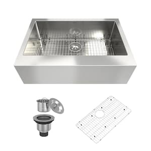 33 in. Farmhouse Apron-Front Single Bowl 18-Gauge Stainless Steel Kitchen Sink with Bottom Grid and Strainer Basket