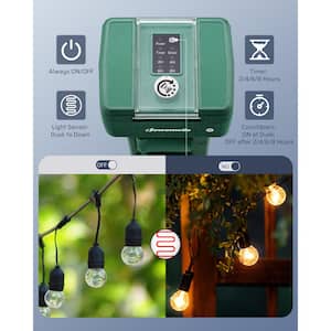Photocell Dusk to Dawn Remote Control Outdoor Power Timer, 6 Grounded Outlets for Lights, Decor, Garden
