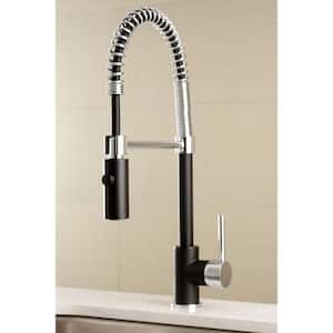 Single-Handle Pull-Down Sprayer Kitchen Faucet in Black and Chrome