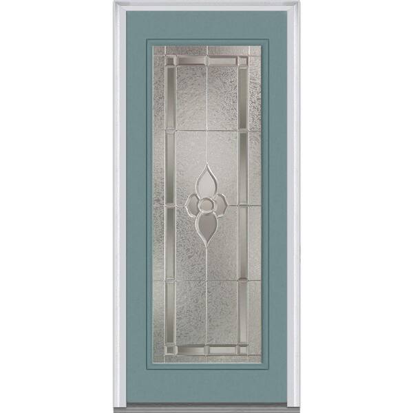 MMI Door 32 in. x 80 in. Master Nouveau Right-Hand Inswing Full Lite Decorative Painted Fiberglass Smooth Prehung Front Door