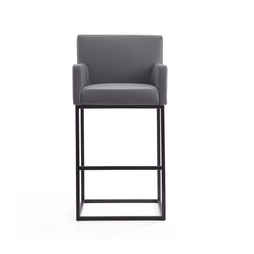 Grey and Black Genuine Leather Metal Barstool Set