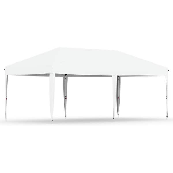 20 ft. x 10 ft. Instant Pop Up Canopy Tent Easy Setup Sun Shelter in White with Adjustable Height