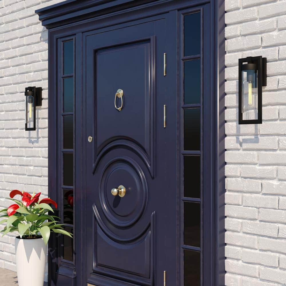 Malmo Matte Black 15.75" Contemporary Outdoor Wall Light with Clear Glass