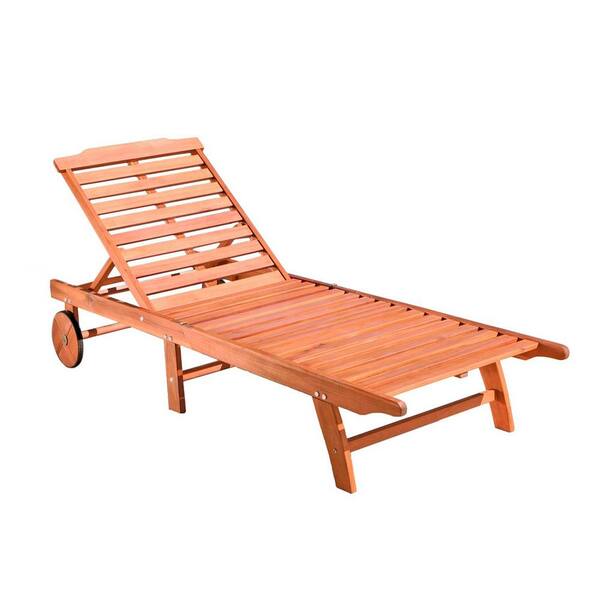 Zeus & Ruta 1-Piece Brown Wood Outdoor Folding Sunbathing Chaise Lounge with Wheels for Garden, Patio, Balcony, Porch, Poolside