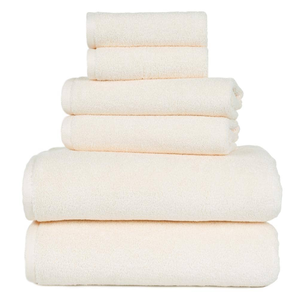 6-Piece Solid Ivory 100% Cotton Bath Towel Set 830795ZZD - The Home Depot