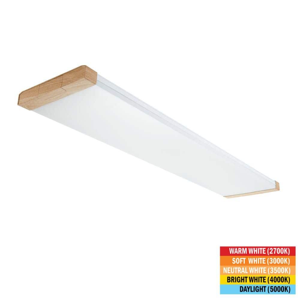 46 in. x 10 in. LED Flush Mount Ceiling Light Fixture Oak Design End Caps Low Profile 2700K-5000K 5500 Lumens 70-Watt price history on PriceWatchPro