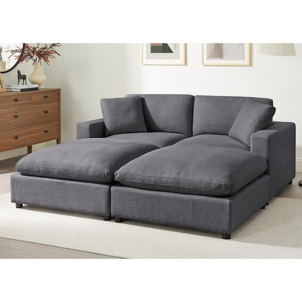 Casella 80 in. Square Arm 4-Piece Polyester Fabric Straight Sectional Sofa in Charcoal Fabric