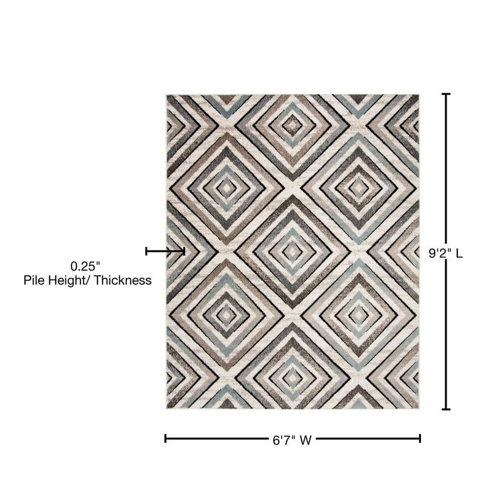 Cream and Beige Geometric Diamond Area Rug 6'7" x 9'2"