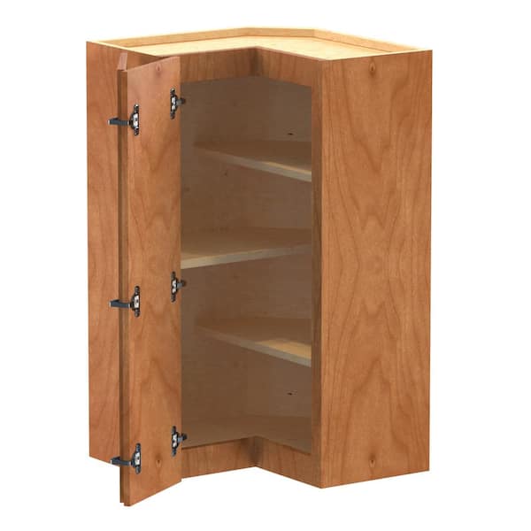 Home Decorators Collection Newport 21 in. W x 12 in. D x 36 in. H Assembled Plywood Corner Wall Kitchen Cabinet in Cinnamon with Shelves