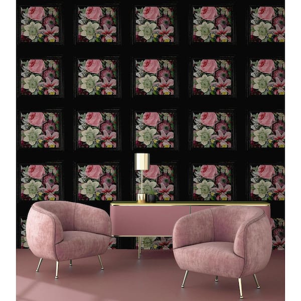 Lucinda Black Floral Panel Wallpaper Sample