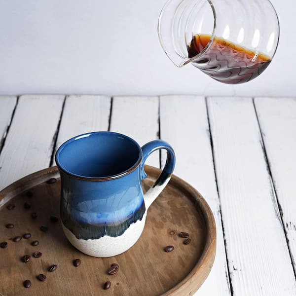 Wudkey 20 oz. Blue Large Ceramic Coffee Mug, Big Tea Cup for Office and Home, Dishwasher and Microwave Safe