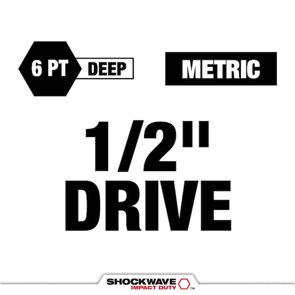 Milwaukee SHOCKWAVE 1/2 in. Drive Metric Deep Well 6 Point Impact