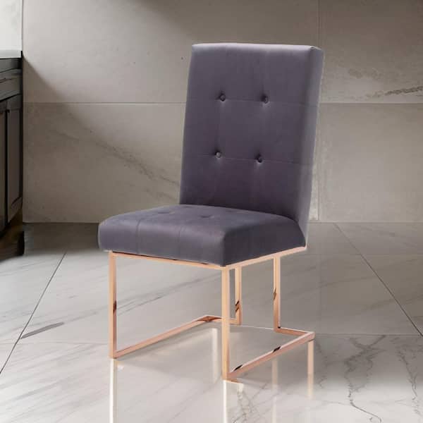 Benjara Gray and Rose Gold Fabric Metal Frame Dining Chair (Set of 2)