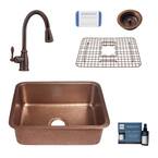 Renoir All-In-One Undermount Copper 23 in. Single Bowl Kitchen Sink with Pfister Bronze Faucet and Strainer