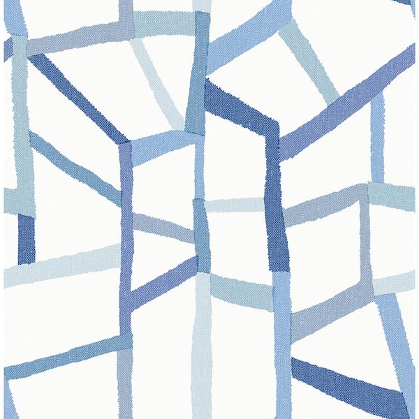 A-Street Prints Tate Blue Geometric Linen Blue Wallpaper Sample