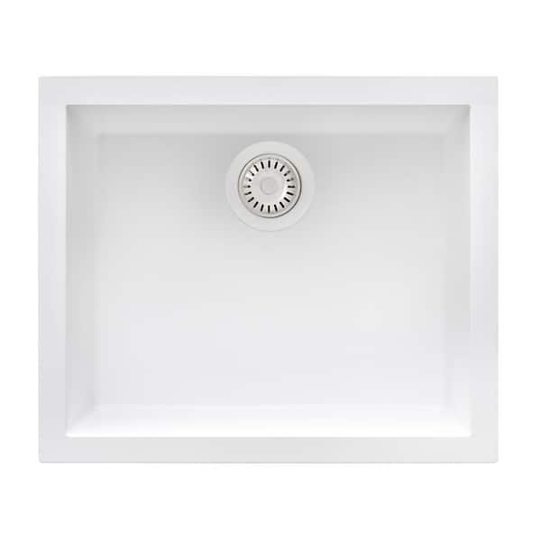 EpiGranite Granite Quartz Composite 21 in. Undermount Bar Sink in Arctic White with Accessories