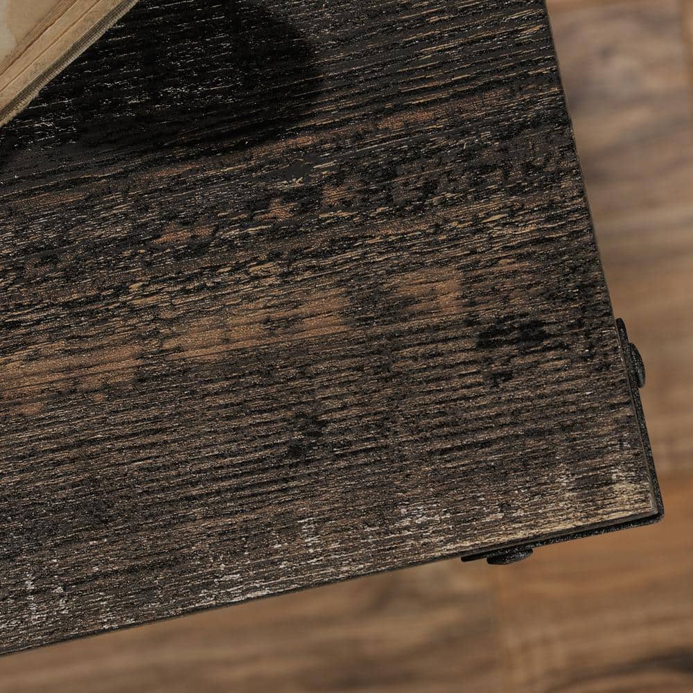 Rustic Carbon Oak Mobile Side Table with Storage Drawer