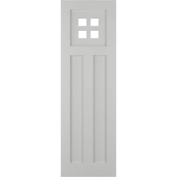 Ekena Millwork True Fit 12 in. x 33 in. PVC San Antonio Mission Style Fixed Mount Flat Panel Shutters, Hailstorm Gray (Per Pair)
