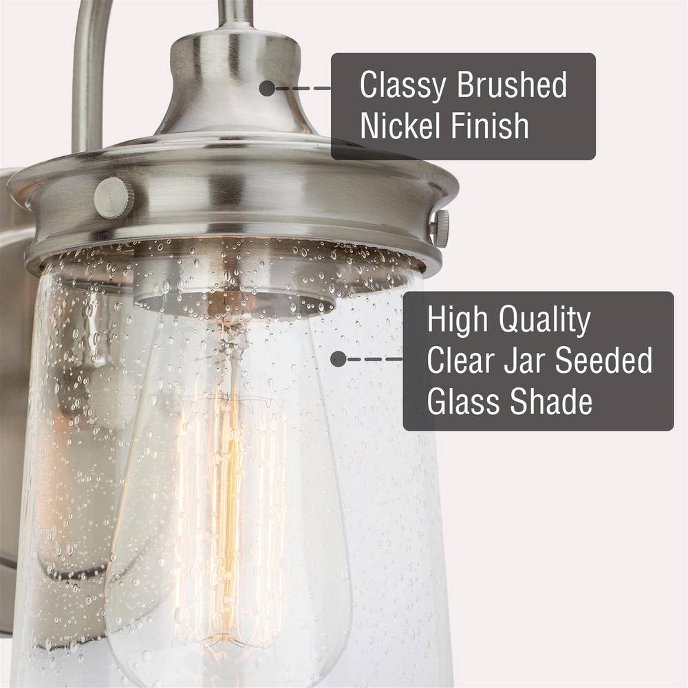 Mason 10" Brushed Nickel Industrial Wall Sconce with Clear Seeded Glass Shade