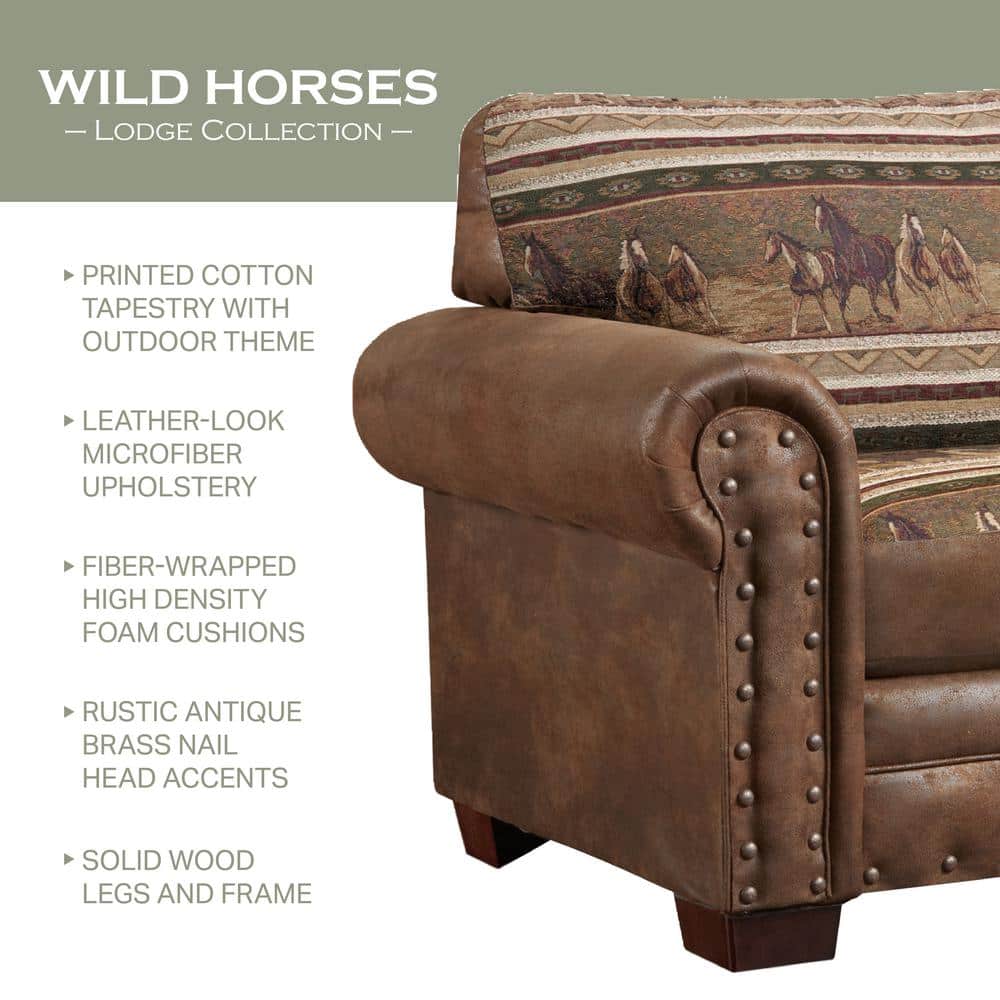 Wild Horses Brown Microfiber and Oak Accent Chair