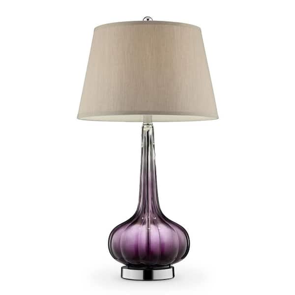 HomeRoots 30 in. Purple Standard Light Bulb Gourd Bedside Table Lamp