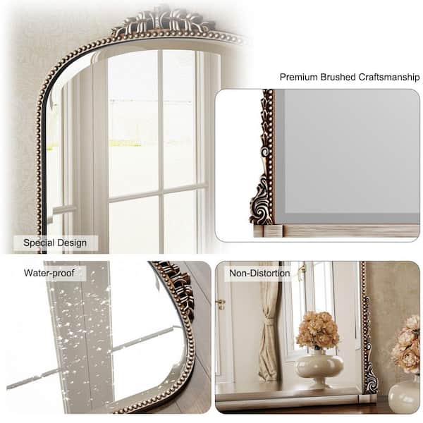 Antique Silver 24 in. W x 32 in. H Arched Modern Polyurethane Framed with Decoration Antique Vanity Mirror Wall Mirror