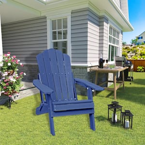 Navy Blue HIPS Plastic Folding Patio Adirondack Chair Adjustable Reclining Chair with Cup Holder