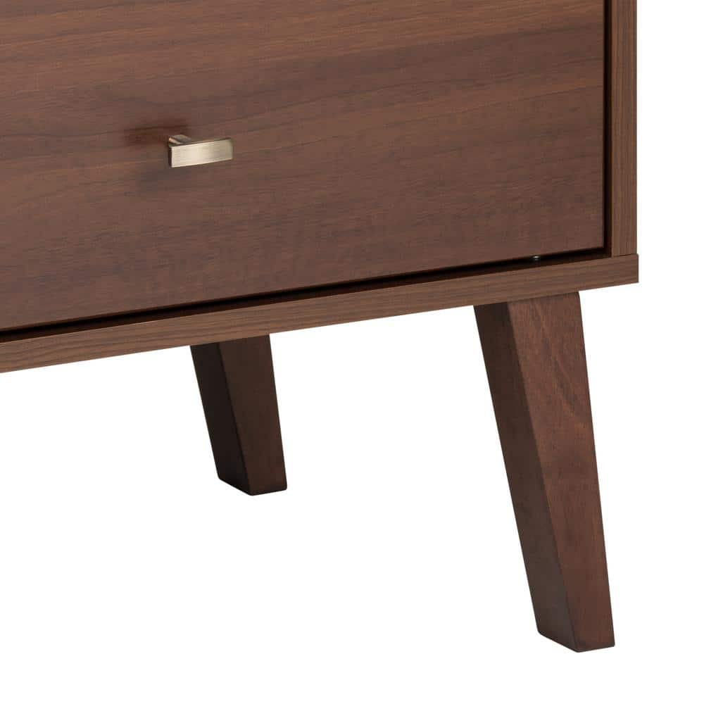 Cherry Wood and Brass Mid-Century Modern Nightstand with Open Shelf