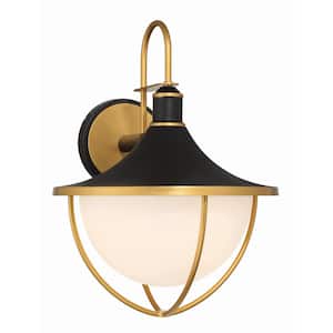 Atlas 3-Light Matte Black and Textured Gold Outdoor Hardwired Wall Lantern Sconce
