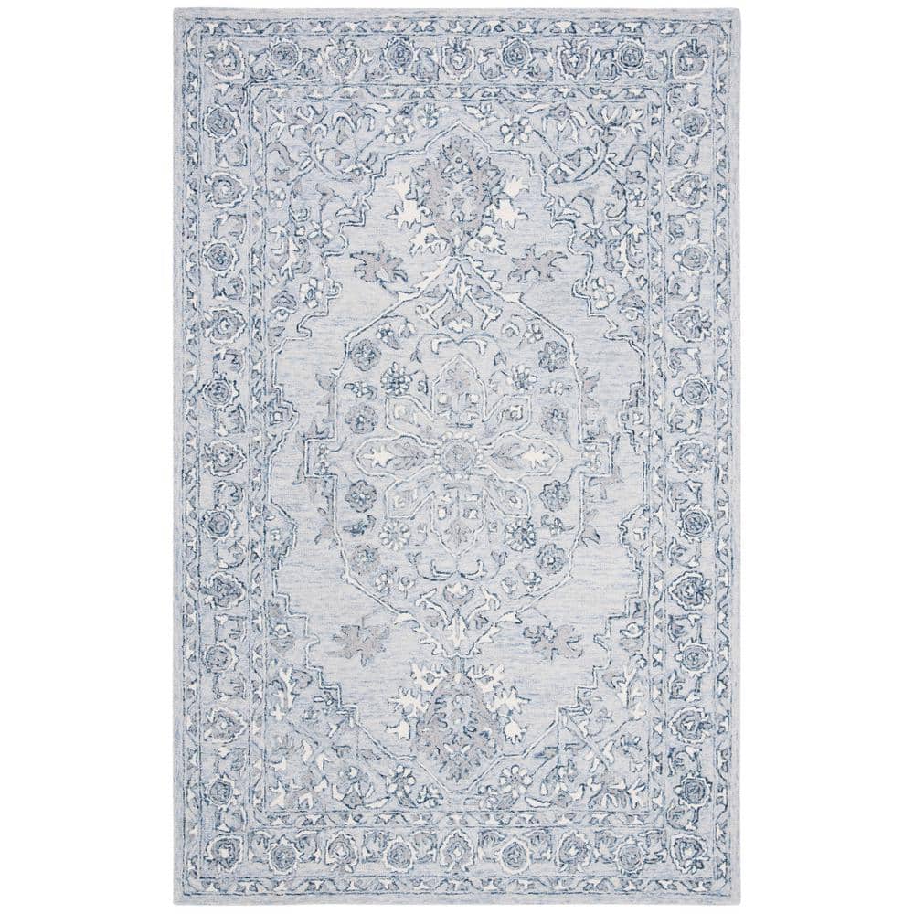 Handmade Light Blue/Ivory Tufted Wool 5' x 8' Area Rug