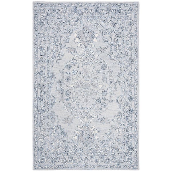 SAFAVIEH Micro-Loop Light Blue/Ivory 5 ft. x 8 ft. Border Area Rug