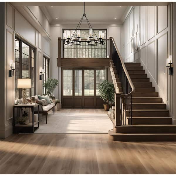 Hillstone 12-Light Sand Black and Soft Brass Shaded Chandelier for Dining Room with No Bulbs Included