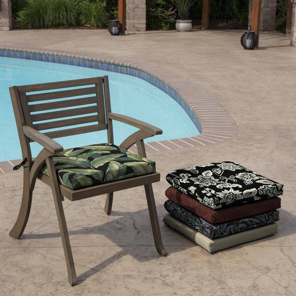 Green Floral Motif Moisture-Proof Outdoor Chair Cushion