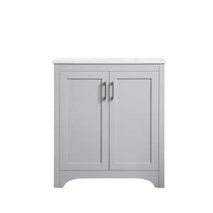 Timeless Home 30 in. W x 19 in. D x 34 in. H Single Bathroom Vanity in Grey with Calacatta Engineered Stone
