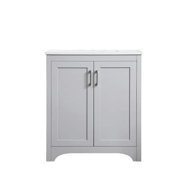 Unbranded Timeless Home 30 in. W x 19 in. D x 34 in. H Single Bathroom Vanity in Grey with Calacatta Engineered Stone