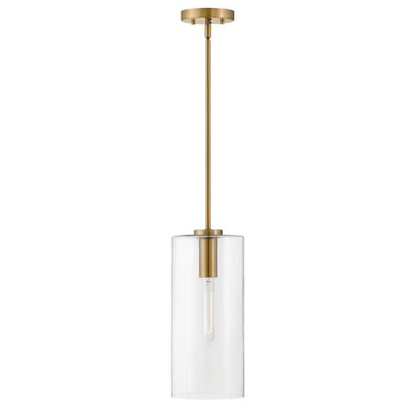 LARK Lane Lacquered Brass + Clear Glass Cylindrical Pendant Light