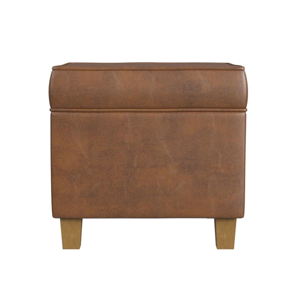 Brown Faux Leather Tufted Square Storage Ottoman with Lift Off Top